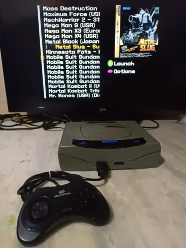 Sega Saturn c/ Placa Fenrir, controle Original, Controle Arcade + 120 Jogos