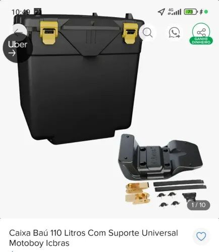 BAÚ 110L COM SUPORTE UNIVERSAL - PRONTO PRA TRABALHAR