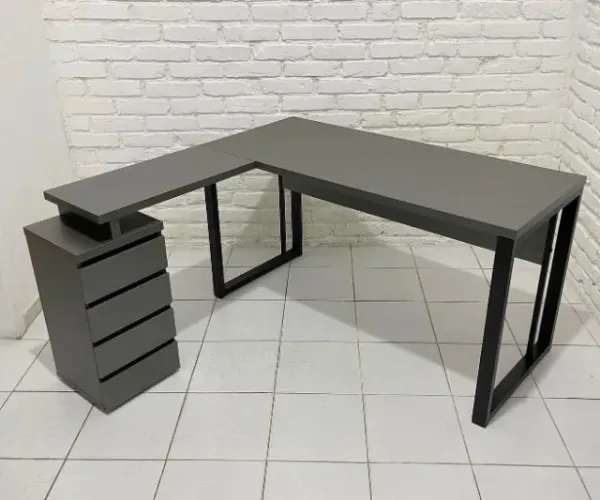 mesa em L para atendimento escritório ou home office com gaveteiro