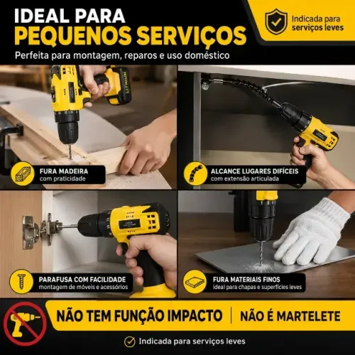 Parafusadeira Furadeira 48v Profissional 2 Baterias Sem Fio