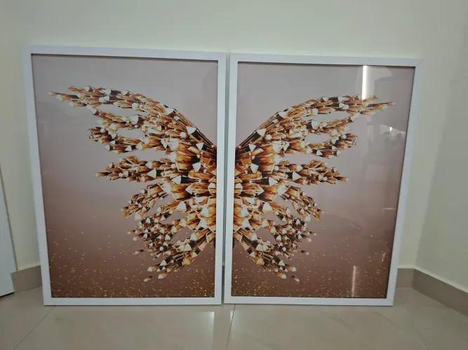 Quadro Decorativo Borboleta ? Dourada Asas Gold C/ Vidro 70x50