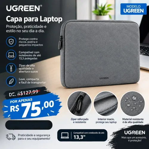 UGREEN CAPA PARA LAPTOP, até 13,9 polegadas - CINZA