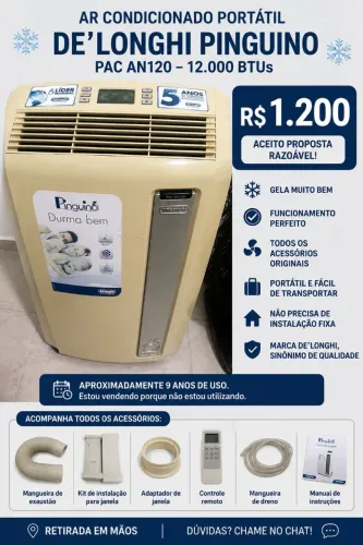 Ar Condicionado Portátil De?Longhi Pinguino 12.000 BTUs - Completo