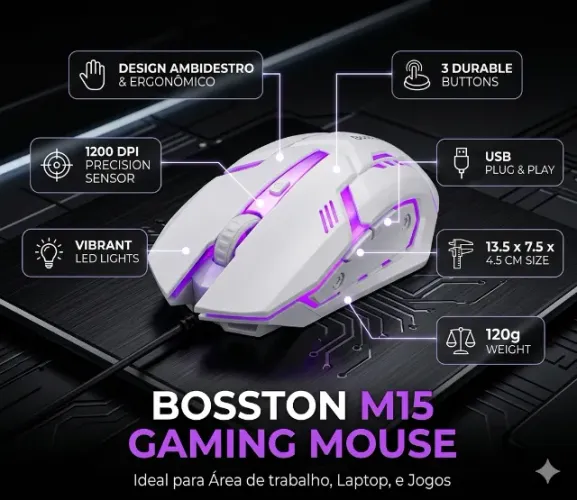 Mouse Óptico BOSSTON M15 LED com Fio