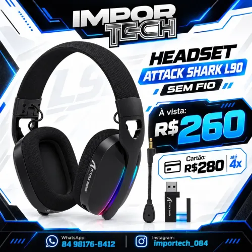Headset Attack Shark L90 sem fio. @importech_084
