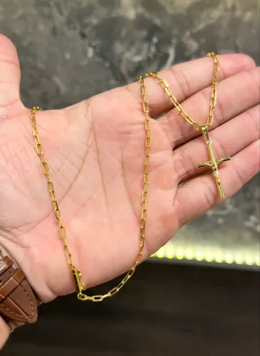 Cordão de ouro Cartier quinado + pingente maciço 13g