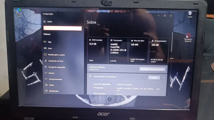 Notebook Acer aspire i5, SSD, 12 gb RAW
