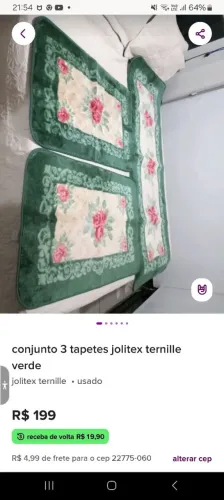 Conjunto 03 tapetes Jolitex Ternille floral verde