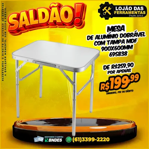 Mesa de Alumínio Dobrável Com Tampa MDF 900x600mm Palisad