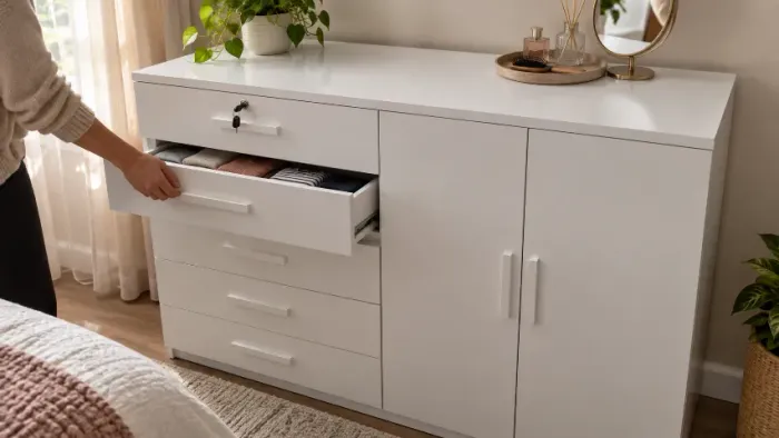 >NOVA< Cômoda Branca com 5 Gavetas e 2 Portas