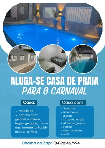 Aluga-se casa na praia de Pitangui para o carnaval 2027