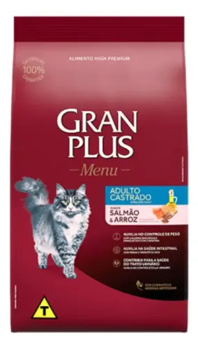 Ração GranPlus Menu para Gatos Adultos Castrados - Salmão e Arroz 10,1kg
