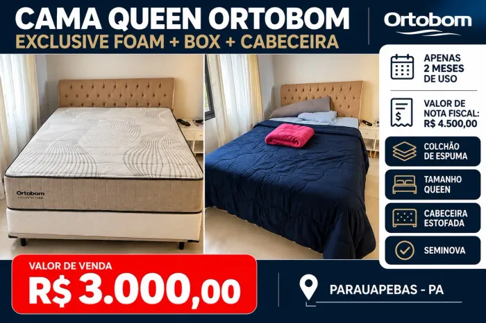 Cama Queen Size Completa + Box + Cabeceira | Apenas 2 Meses de Uso