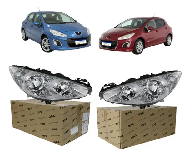 Farol Foco Duplo 308 2011 A 2015 Par Peugeot Mascara Cinza Ambos Lados
