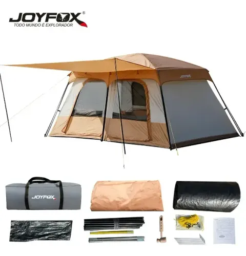 (35) Barraca de Camping Joyfox 12 Pessoas Impermeável Laranja Grande Familiar