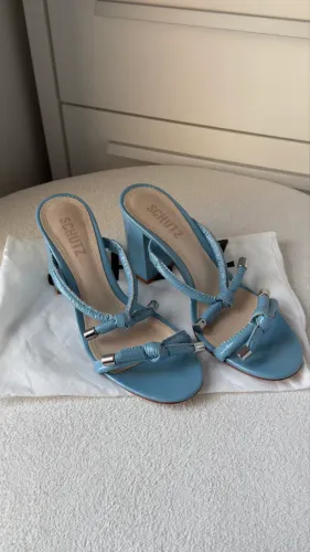 Sandália Mule Couro Azul Schutz N36
