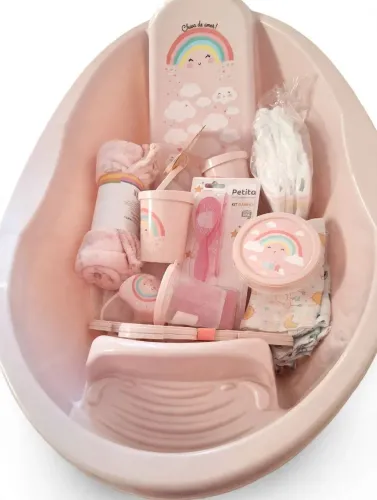 Kit Banheira de bebê rosa chuva de amor completa
