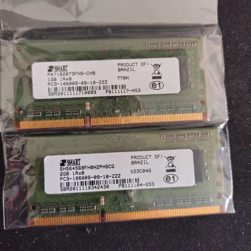 Memória RAM Notebook DDR3 1333MHz - Smart 2GB e 1GB (Novas)