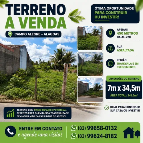 Terreno a venda medindo 7m x 34.5m