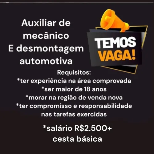 Vaga auxiliar de mecânica e desmontagem automotiva