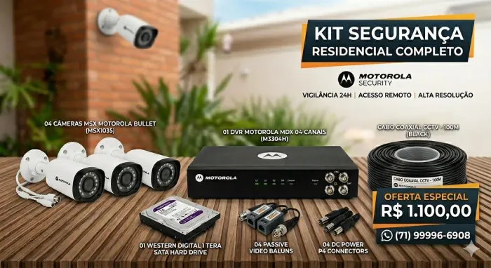 Kit Segurança Completo Motorola - DVR 4 canais + 4 Câmeras + HD 1TB