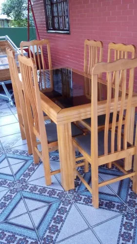 MESA TAMPA DE VIDRO 6 CADEIRAS