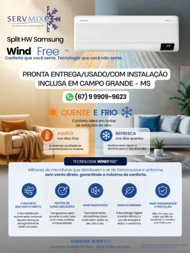 Ar-condicionado com função Quente e Frio/Instalação Padrão Inclusa em Campo Grande - MS