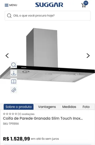 Coifa Suggar Granada Slim Touch 90cm - Inox - Muito nova