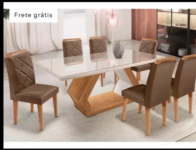 Mesa Alvorada 180 Tp Mdf Vidro Canto Reto 6 Cadeiras Rufato E Imbuia E Off Serig Off