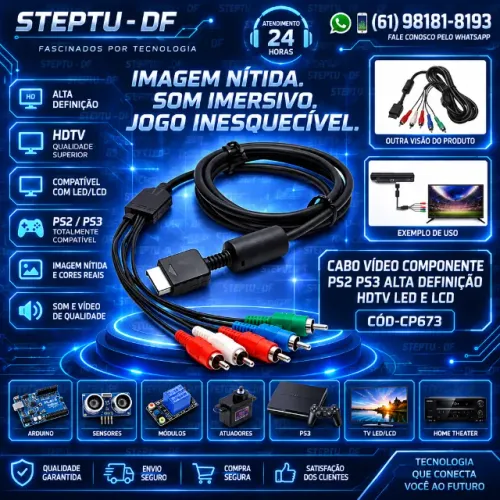 Cabo Vídeo Componente Ps2 Ps3 Alta Definição Hdtv Led E Lcd Arduino Automação COD-CP673