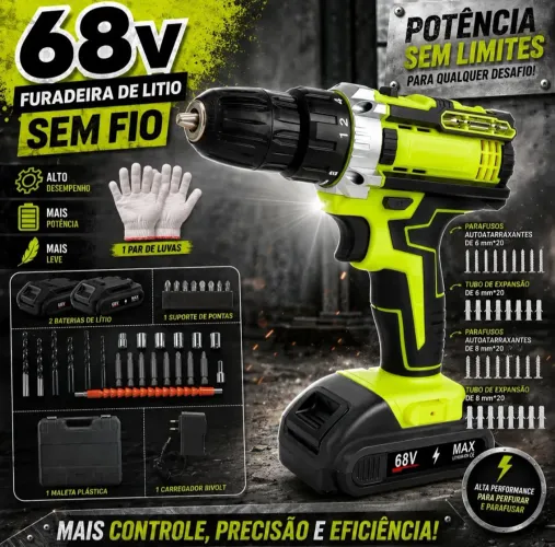 ? FURADEIRA E PARAFUSADEIRA SEM FIO 68V - KIT COMPLETO! ?