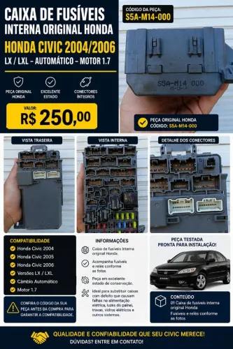 CAIXA DE FUSÍVEIS INTERNA HONDA CIVIC 2004/2006 LX/LXL AUTOMÁTICO - MOTOR 1.7