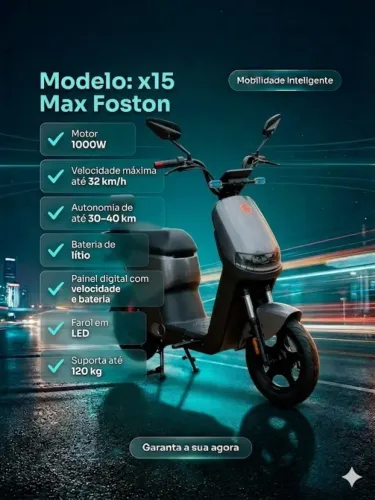 Moto Elétrica Foston X15 MAX 1000W Autonomia 40km Bateria Lítio