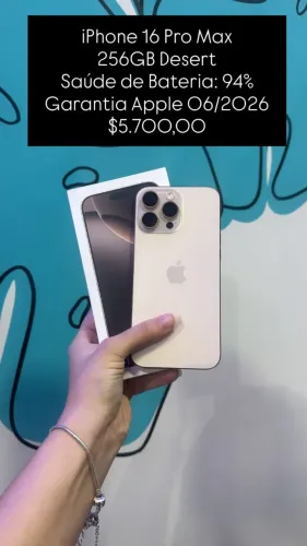 iPhone 16 Pro Max / 256GB Desert / Saúde de Bateria: 94% / original $5.700,00