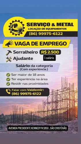 Vagas de emprego para serralheiro 