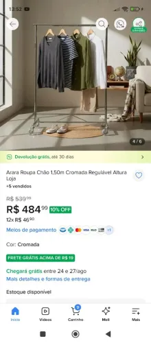 Arara de chão cromada