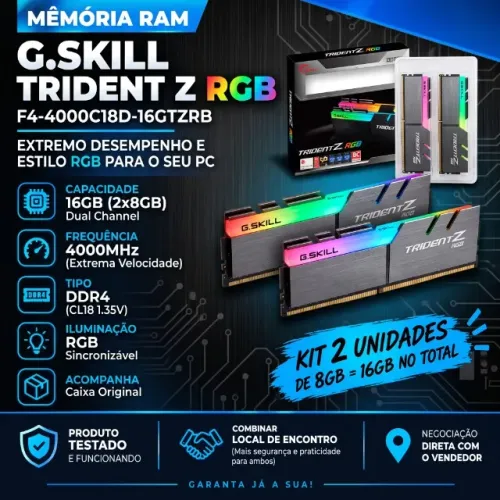 Kit Memória Ram G.skill Tridentz Rgb DDR4 16gb (2x8gb) 4000mhz