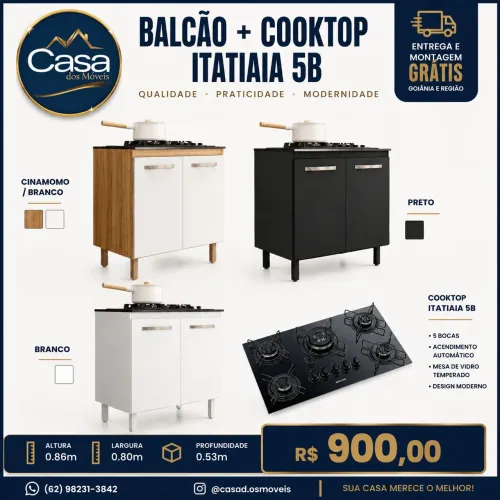 Balcão 0.80m com Cooktop Itatiaia 