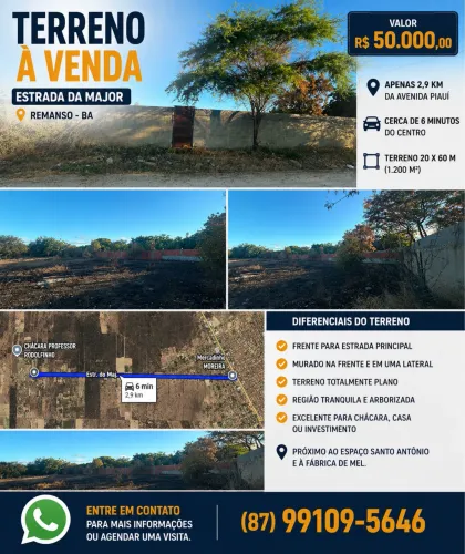 Terreno 20x60 (1.200m²) Estrada da Major | Aceito Troca