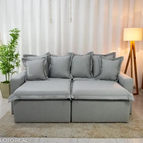 Sofá Retrátil Lisboa Premium Linho Cinza para 3 pessoas