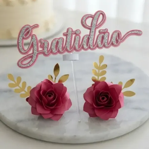 Topo Bolo Gratidão Festa Aniversário Confeitaria Decoração