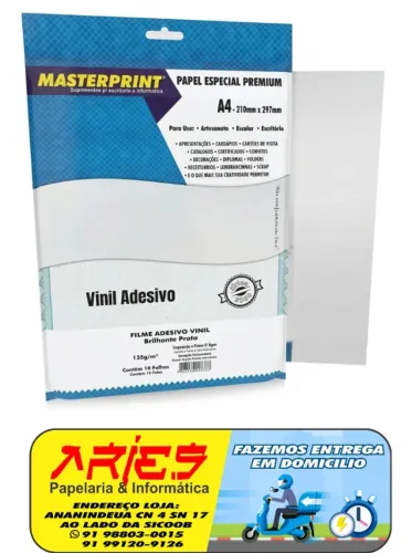 FILME ADESIVO VINIL PRATA GLOSSY 135G A4 10 FOLHAS MASTERPRINT