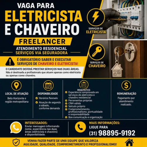 Vaga para prestador que faça serviço de Eletricista e também Chaveiro