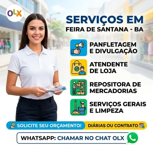 Panfletagem, Atendente de Loja, Repositora e Limpeza em Feira de Santana