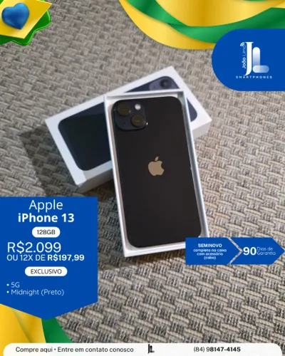 IPHONE 13, 5G, 128GB, MIDNIGHT(PRETO), SEMINOVO, EXCLUSIVO!