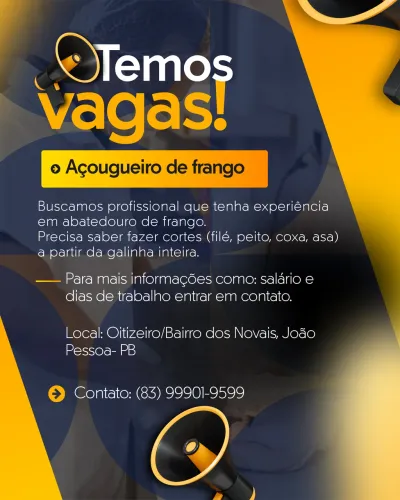 VAGA PARA AÇOUGUEIRO DE FRANGO 