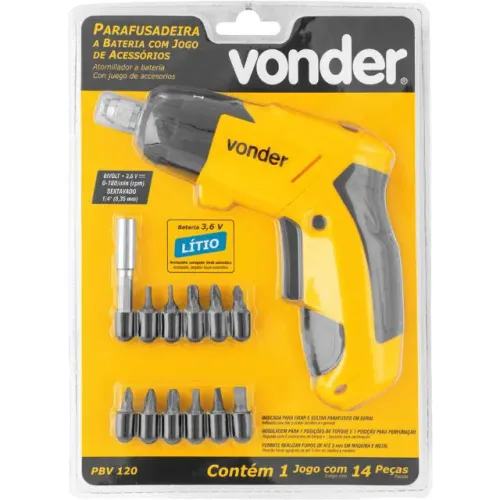 PARAFUSADEIRA A BATERIA VONDER PBV 120 - 3,6V + 12 PEÇAS