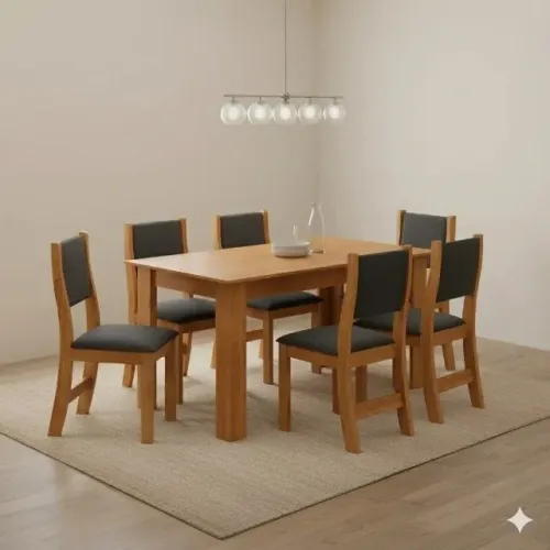 Mesa de Jantar Violeta Com 6 Cadeiras Sol Grafite Novo!