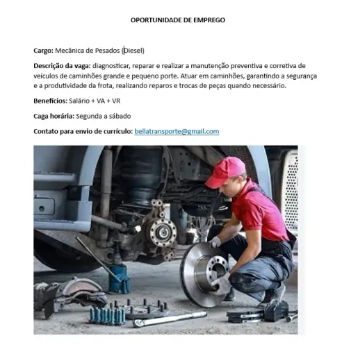 Vaga de emprego MECÂNICO DE PESADOS 