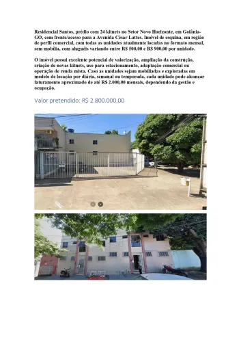Prédio de Renda à Venda - Residencial Santos | Novo Horizonte, Goiânia - GO